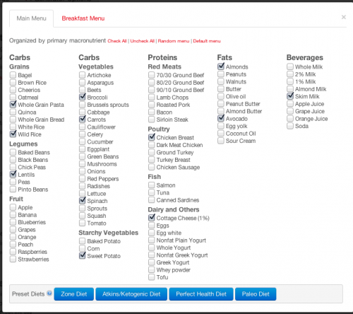 calculation of calories for the diet