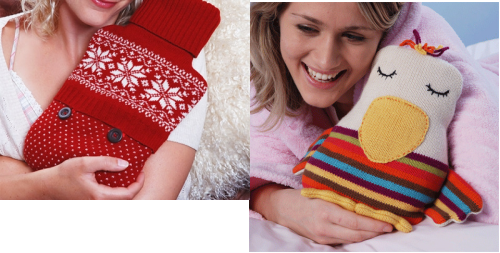 Body warmers, woman with a hot water bottle, duck hot water bottle