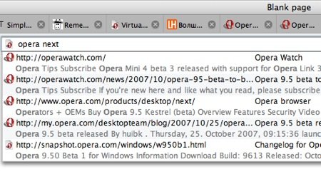 History search in Opera