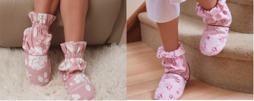 hot water bottle socks with aromo oils, feet, carpet, stairs