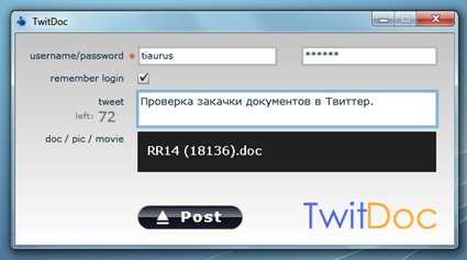 TwitDoc - uploading files, pictures and videos to Twitter
