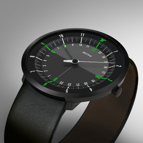 DUO is a new watch with a green and black dial and support for two time zones.