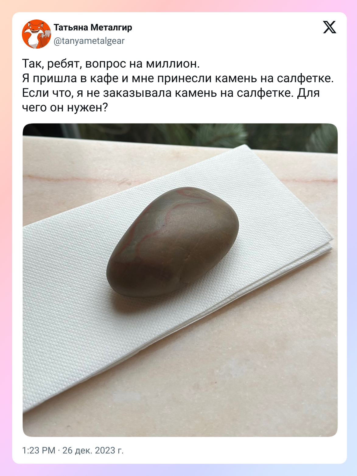 An ordinary stone was brought to the girl in the cafe. Can you guess why?